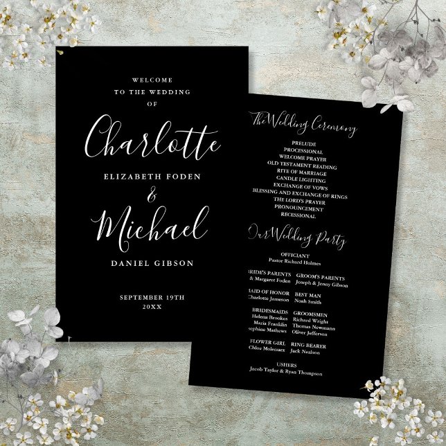 Black And White Signature Script Wedding Program (Black And White Signature Script Wedding Program)