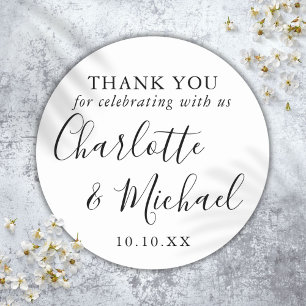 Black And White Signature Wedding Favor Thank You Classic Round Sticker