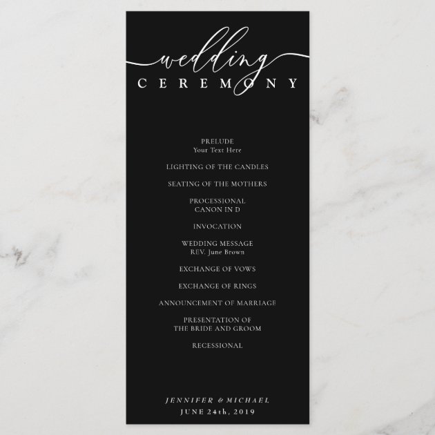 Black and White Signature Wedding Party Ceremony Program
