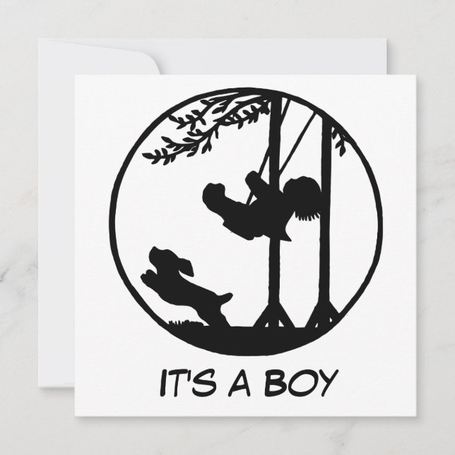 Black and white silhouette art baby shower invitation (Front)