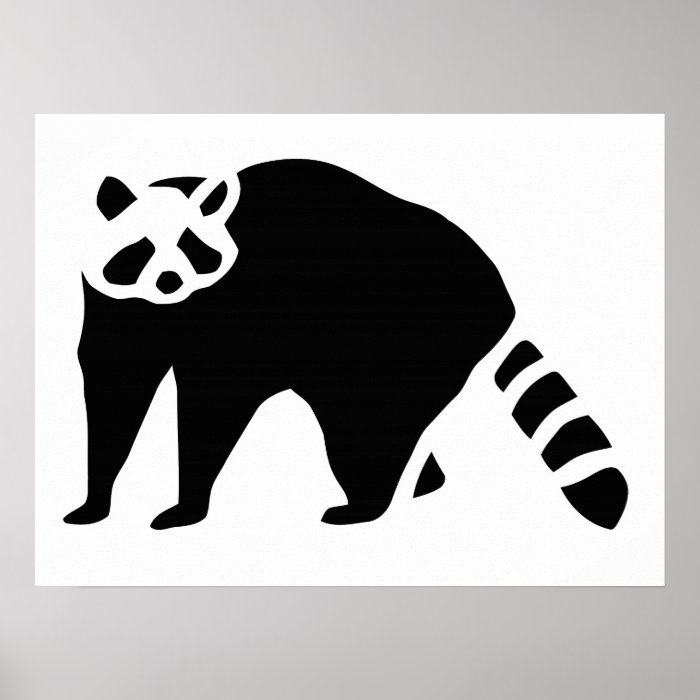 Black and white silhouette art, raccoon print