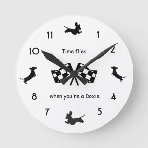 Black and White Silhouette Dachshund Wall Clock