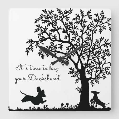 Black and White Silhouette Dachshund Wall Clock