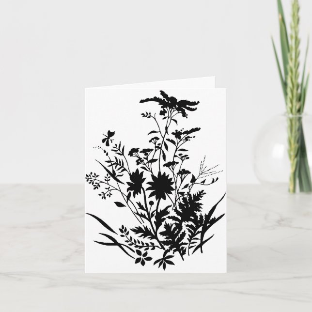 Black and White Silhouette Floral...notecard Card (Front)