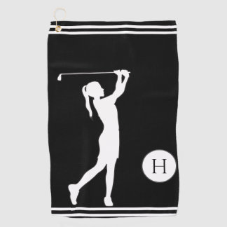 Black and White silhouette girl golfer ladies Golf Towel