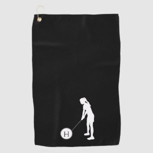 Black and White silhouette girl golfer ladies Golf Towel