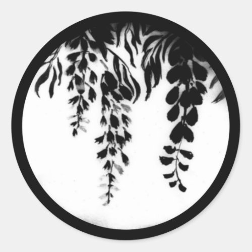 Black and White Silhouette Grape Vine shown on a Classic Round Sticker