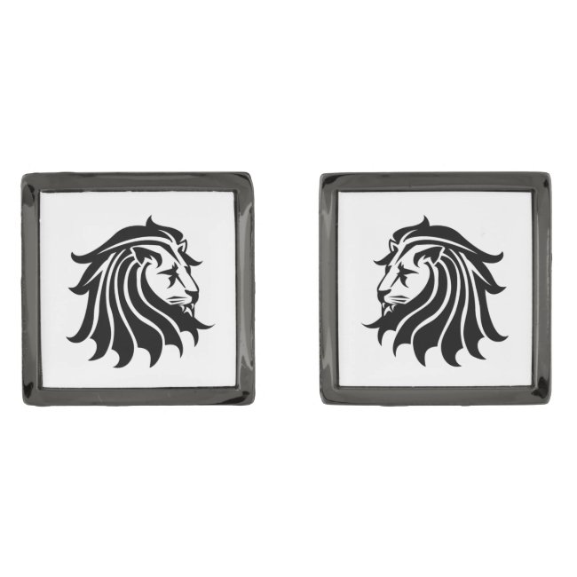 Black and White Silhouette Lion Cufflinks