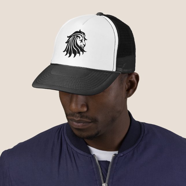 Black and White Silhouette Lion Hat (In Situ)