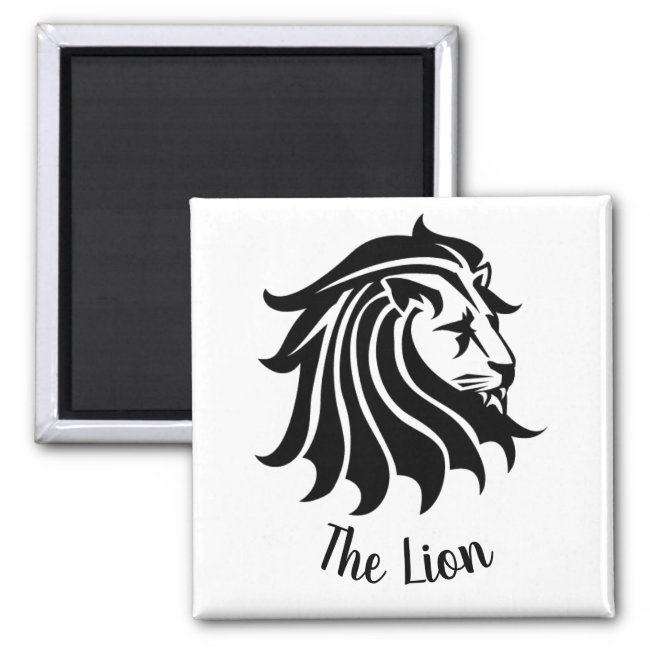 Black and White Silhouette Lion Magnet