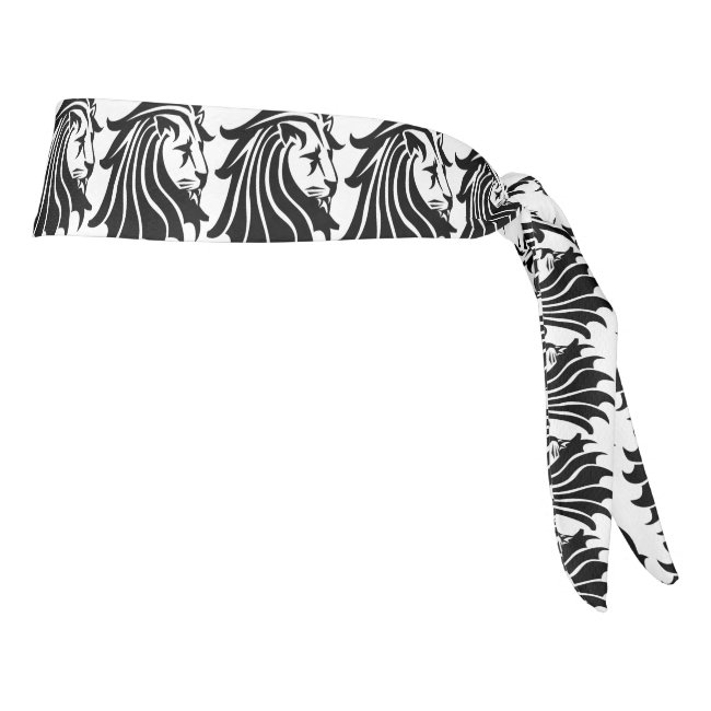 Black and White Silhouette Lion Pattern Headband