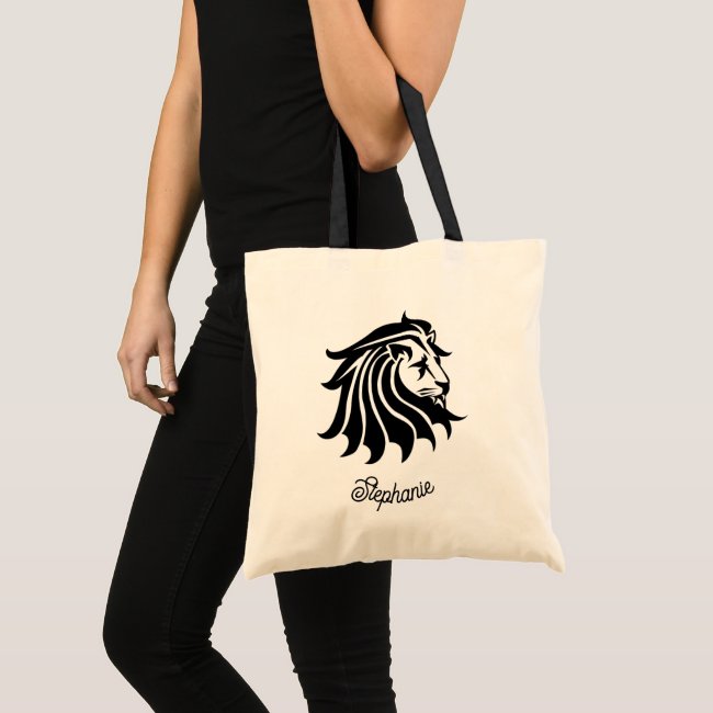 Black and White Silhouette Lion Tote Bag