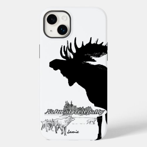 Black and White Silhouette Vintage Moose Wolf Case_Mate iPhone 14 Plus Case