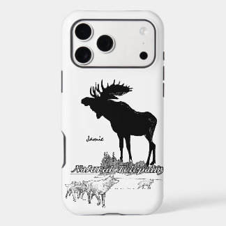 Black and White Silhouette Vintage Moose Wolf iPhone 17 Pro Max Case