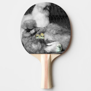 Black and White Silkie Chickens with yellow Chicks Ping-Pong Paddle