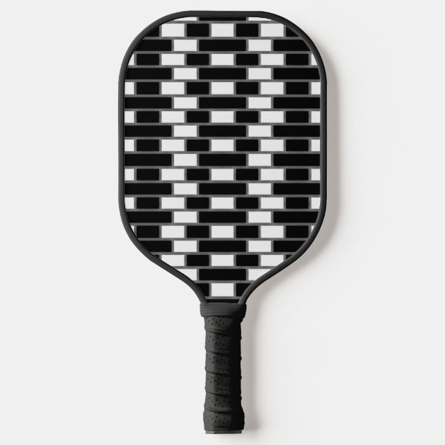 Black And White Sillitoe Tartan Checker Patterned  Pickleball Paddle (Front)