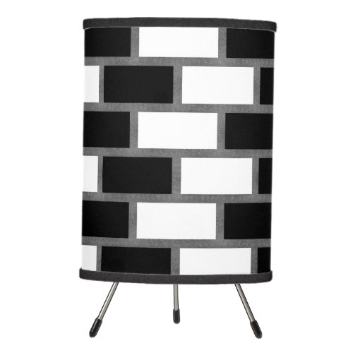 Black And White Sillitoe Tartan Checkered Pattern Tripod Lamp