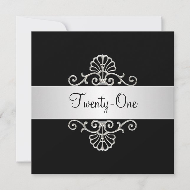 Black and White Silver 21st Birthday Invitation (Front)