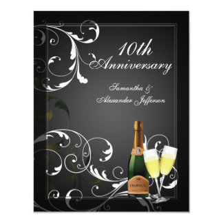 Black and White Silver Champagne Anniversary Party Card