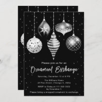 Black and White Silver Christmas Ornament Exchange Invitation