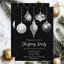 Black and White Silver Ornaments Christmas Party Invitation