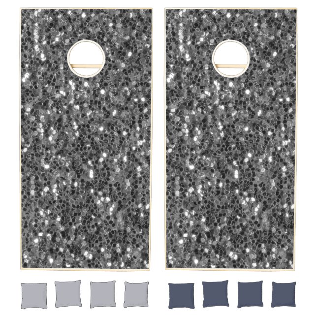 Black and white silver sparkles faux glitter cornhole set (Set)