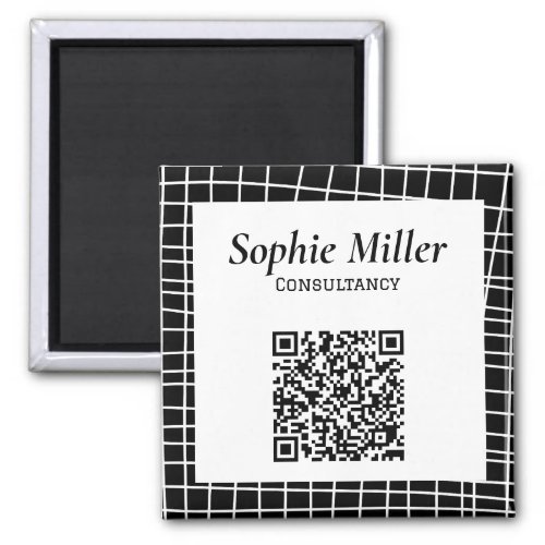 Black And White Simple Business QR Code Magnet
