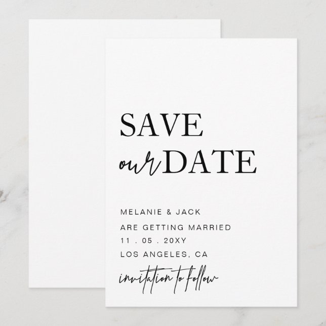 Black and White Simple Calligraphy Save The Date (Front/Back)