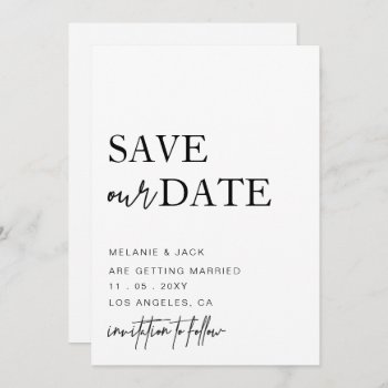 Black And White Simple Calligraphy Save The Date by blessedwedding at Zazzle