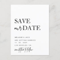 Black and White Simple Calligraphy Save The Date  Announcement Postcard