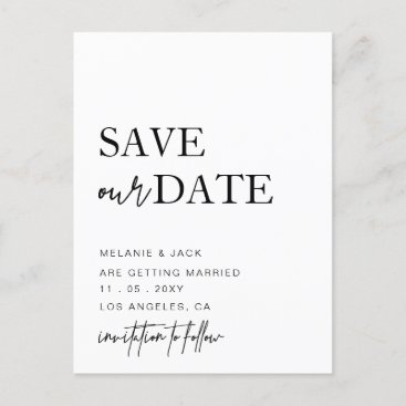 Black and White Simple Calligraphy Save The Date  Announcement Postcard