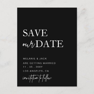 Black and White Simple Calligraphy Save The Date Announcement Postcard