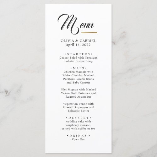 Black and white Simple classic wedding Menu