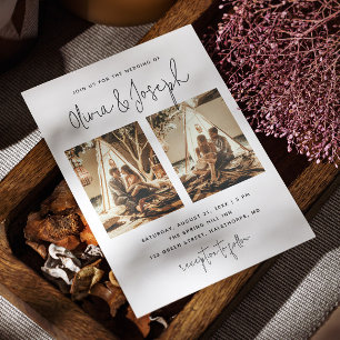 Black and white simple clean multi photo wedding invitation
