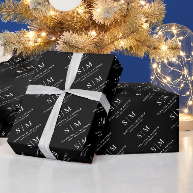 Black and White Simple Couple Monogram Wrapping Paper (Holidays)