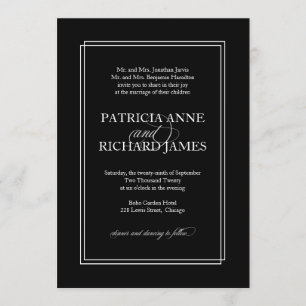 Black And White Simple Elegant Formal Wedding Invitation