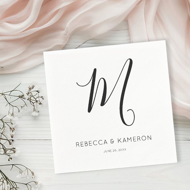 Black and White Simple Elegant | Monogram Wedding Napkins (Creator Uploaded)