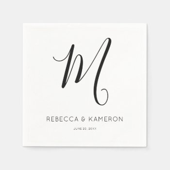 Black And White Simple Elegant | Monogram Wedding Napkins by daisylin712 at Zazzle