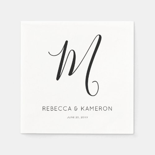 Black and White Simple Elegant  Monogram Wedding Napkins