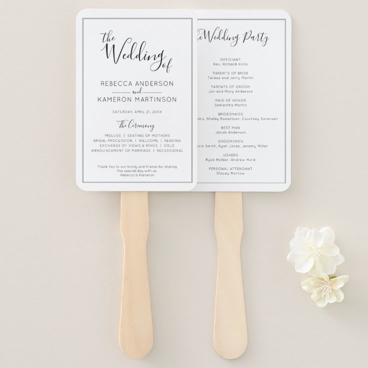 Black and White Simple Elegant Wedding Program Hand Fan | Zazzle