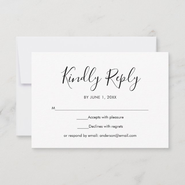 Black and White Simple Elegant Wedding RSVP Card (Front)