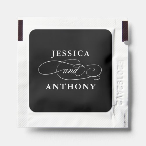 Black and White Simple Elegant Wedding with Names Hand Sanitizer Packet