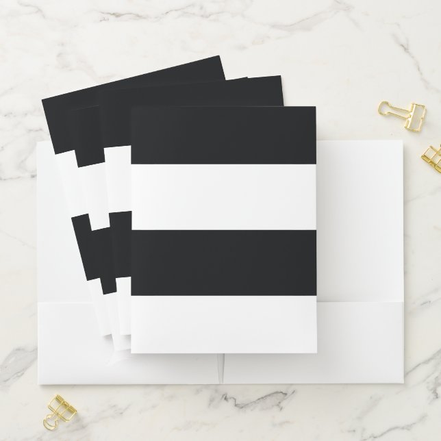Black and White Simple Extra Wide Stripes Pocket Folder (In Situ)