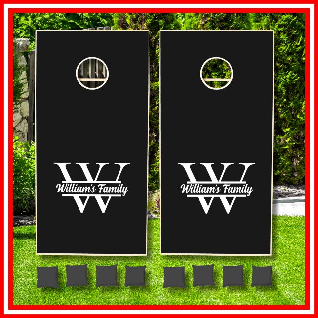 Black and White | Simple Family Name Monogram  Cornhole Set (Creator Uploaded)