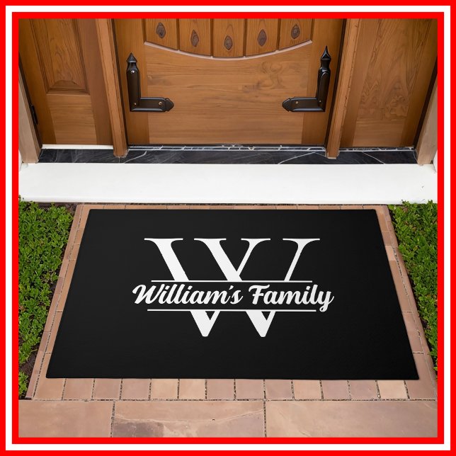 Black and White | Simple Family Name Monogram  Doormat (Creator Uploaded)