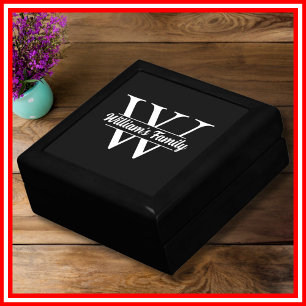 Black and White Simple Family Name Monogram Gift Box