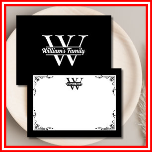 Black and White   Simple Family Name Monogram Note Card