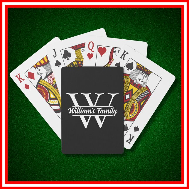Black and White | Simple Family Name Monogram  Poker Cards (Creator Uploaded)