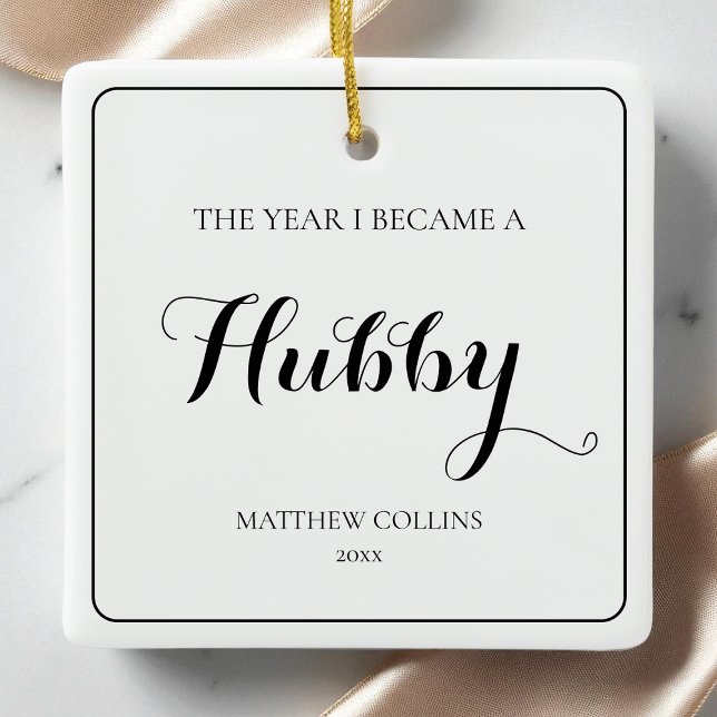 Black and White Simple First Christmas Husband Ceramic Ornament (Black and White Simple First Christmas Husband Ceramic Ornament)