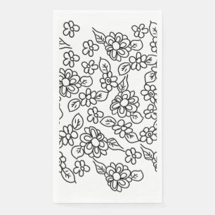 Black and white simple floral drawing paper guest towels